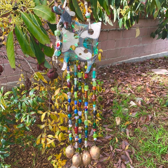 Bohemian Cow Wind Chime Fairy Lights, Glass Beads & Bells Sun Catcher Mobile - Picture 1 of 11